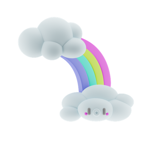 Neon Color Rainbow With Clouds 3D Illustration