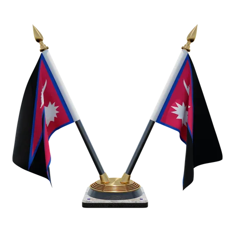 Nepal-Doppel-Tischflaggenständer  3D Flag