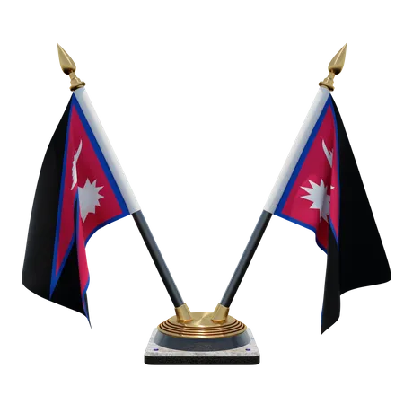 Porte-drapeau double bureau Népal  3D Flag