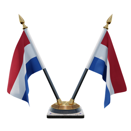Netherlands Double Desk Flag Stand  3D Illustration