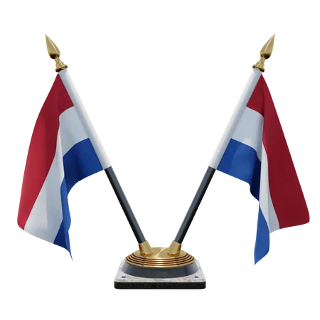 Netherlands Double Desk Flag Stand  3D Illustration