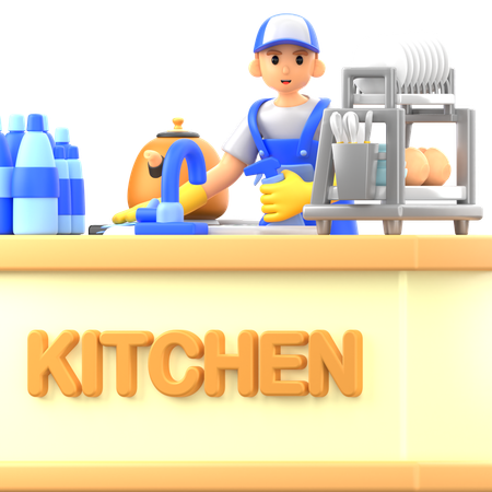 Nettoyage de la cuisine  3D Illustration