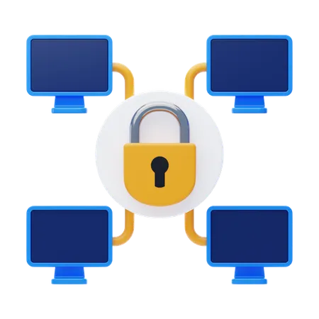 Network Security 3 D Icon Computer With Security Shield Symbol 3D Icon