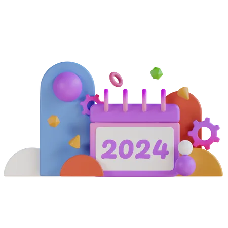 Neujahrskalender 2024  3D Illustration