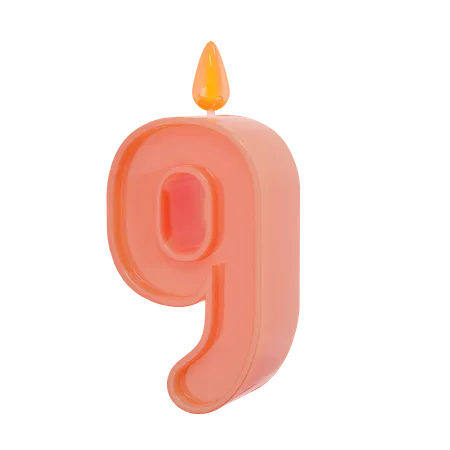 Kerze mit neun Zahlen  3D Illustration