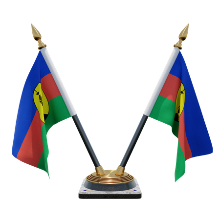 New Caledonia Double Desk Flag Stand 3D Illustration