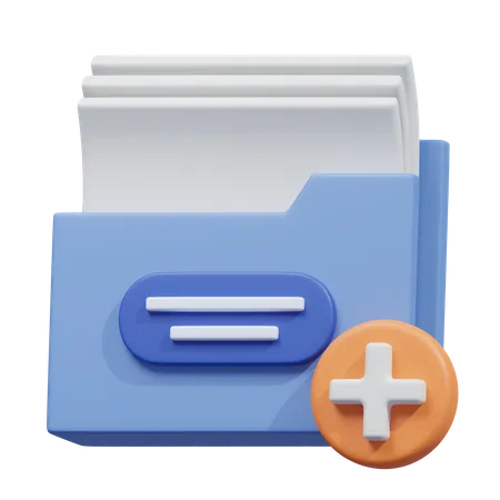 이 생동감 넘치는 3 D 일러스트레이션은 새 파일이나 데이터 추가를 상징하는 눈에 띄는 더하기 기호가 있는 파란색 폴더를 보여줍니다 3D Icon