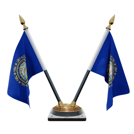 New Hampshire Double Desk Flag Stand  3D Illustration