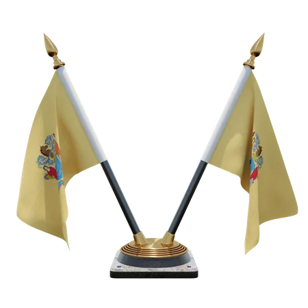 New Jersey Double Desk Flag Stand  3D Flag