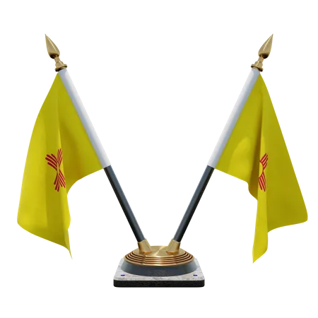 New Mexico Double Desk Flag Stand  3D Illustration