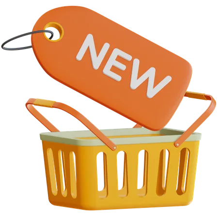 3 D New Tag With Shopping Basket Illustration 3D Icon