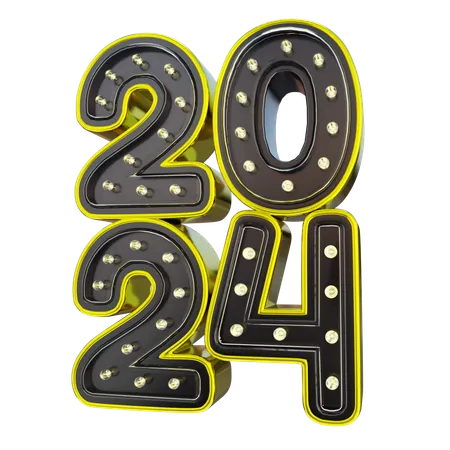 3 D Stacked Neon New Year 2024 Decoration 3D Icon
