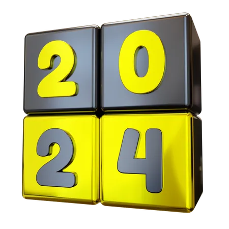 3 D Gold New Year 2024 Cube 3D Icon