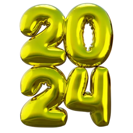 3 D New Year 2024 Balloon In Vertical 3D Icon