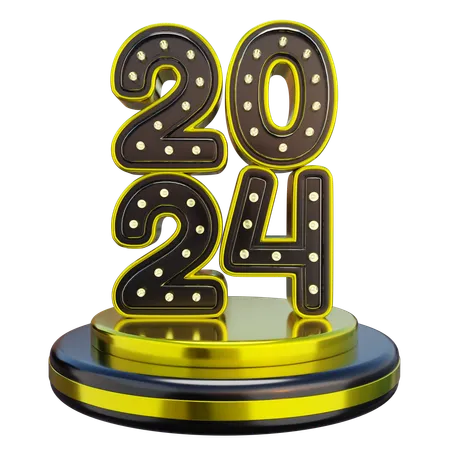 3 D Luxury Gold New Year 2024 Podium 3D Icon