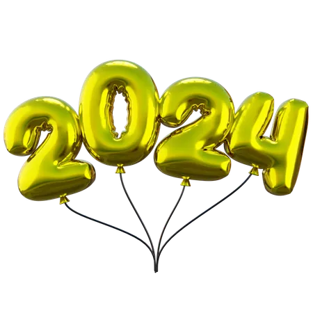 New Year 2024 3 D Balloon Set 3D Icon