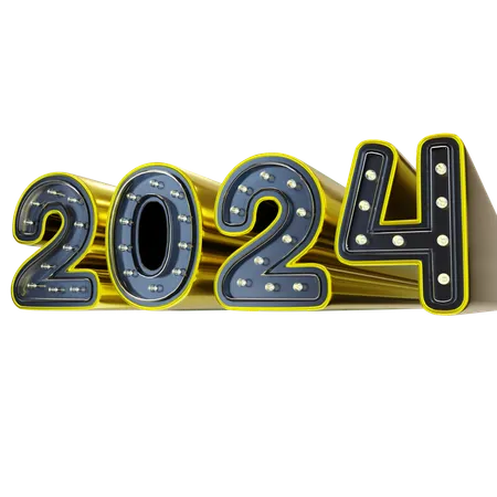 3 D Neon New Year 2024 Decoration Sign 3D Icon