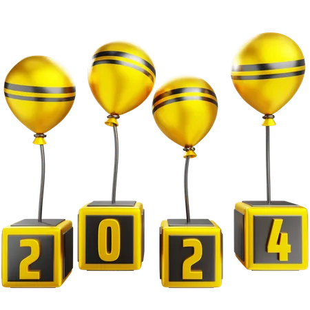 3 D New Year 2024 Balloon With Isolated Background 3D Icon
