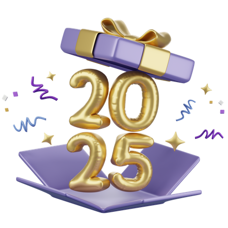 New year 2025 with cebration box 3D Icon  3D Icon