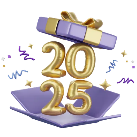 New year 2025 with cebration box 3D Icon  3D Icon