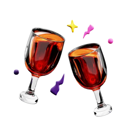Two Glasses Of Champagne Toasting For Celebrate Happy New Year Party Event 3 D Icon Illustration Design 3D Icon