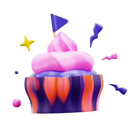 Sweets Birthday Party Cupcake With Flag Confetti Ornament 3 D Icon Illustration Design 3D Icon