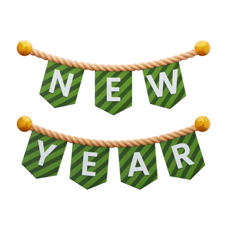 New Year Decorative Flag  3D Icon