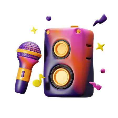 Microphone With Speaker For Music Entertainment New Year Party With Confetti 3 D Icon Illustration Render Design 3D Icon