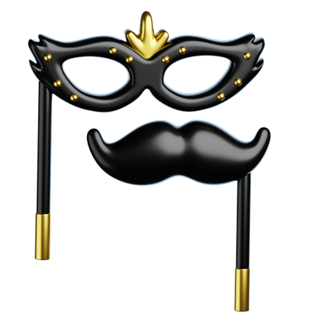 New Year Party Mask Mustache  3D Icon