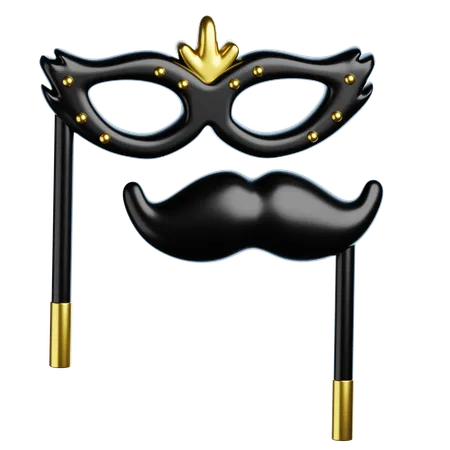 New Year Party Mask Mustache  3D Icon