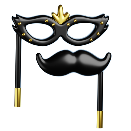 New Year Party Mask Mustache  3D Icon