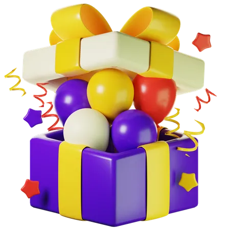 3 D Gift Box With Ribbon And Balloons 3 D New Year Icon 3D Icon