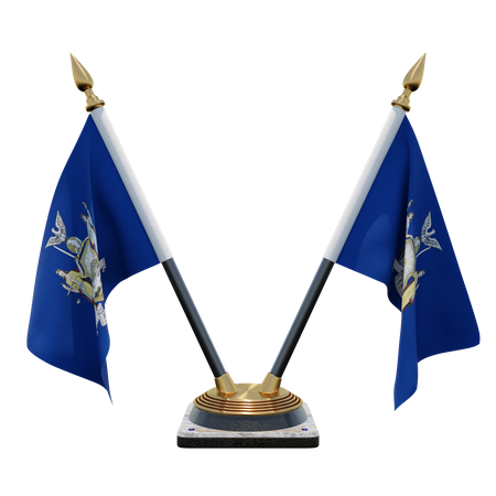 New York Double Desk Flag Stand 3D Illustration
