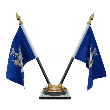 New York Double Desk Flag Stand  3D Illustration
