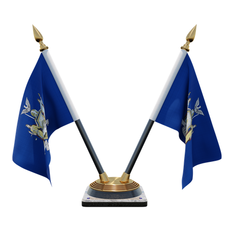 New York Double (V) Desk Flag Stand  3D Icon