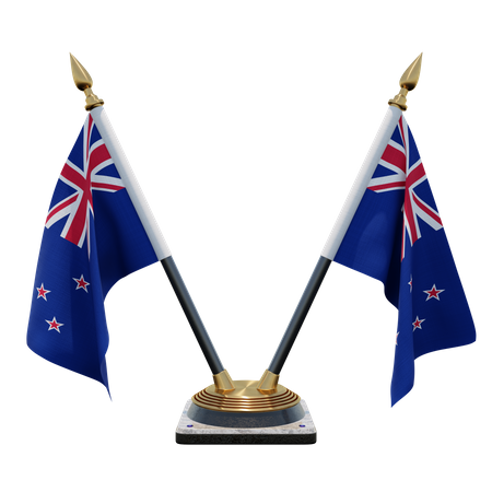 New Zealand Double Desk Flag Stand 3D Illustration