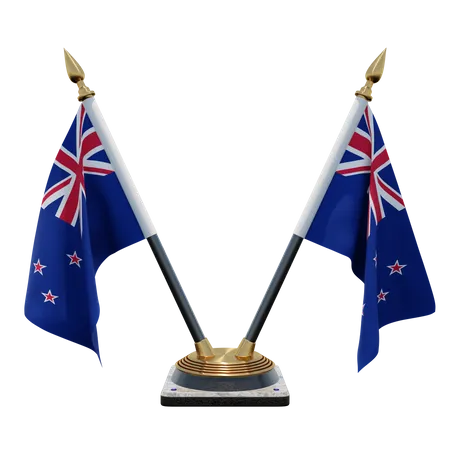 New Zealand Double Desk Flag Stand  3D Illustration