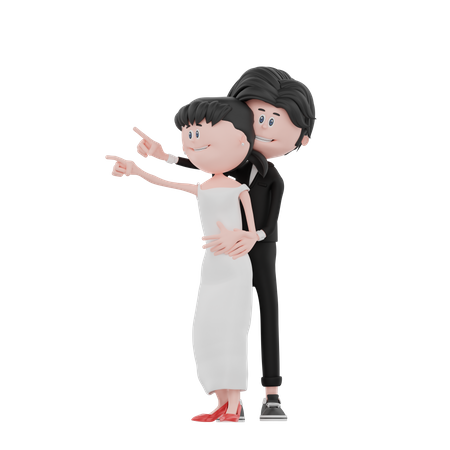 Newly wedded couple giving pose  3D Illustration