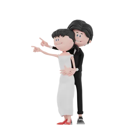 Newly wedded couple giving pose  3D Illustration