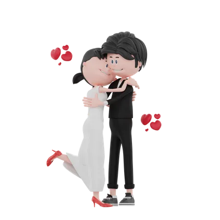 Newly wedded couple hugging  3D Illustration