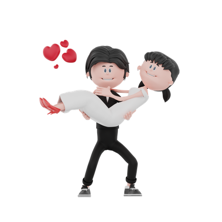 Newly wedded groom holding bride  3D Illustration