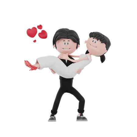 3 D Wedding Character Being Carried Illustration 3D Illustration