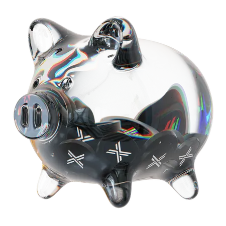 Nexo Clear Glass Piggy Bank With Decreasing Piles Of Crypto Coins  3D Icon