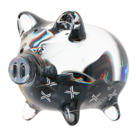 Nexo – Sparschwein aus klarem Glas mit abnehmendem Stapel an Kryptomünzen  3D Icon