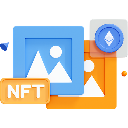 Nft avec Crypto Art et Ethereum Coin  3D Icon