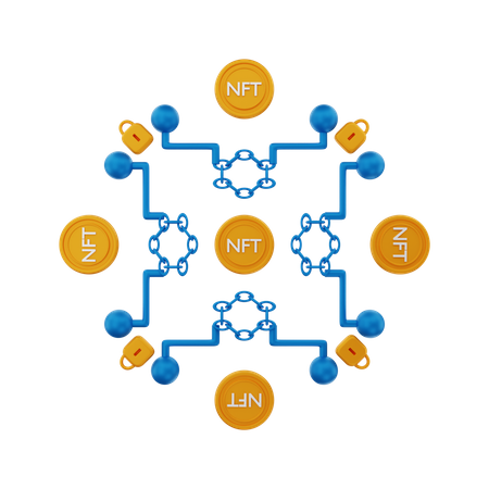 NFT blockchain  3D Illustration