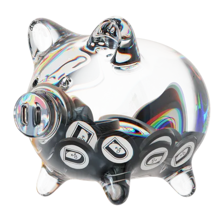 Nft Clear Glass Piggy Bank With Decreasing Piles Of Crypto Coins  3D Icon