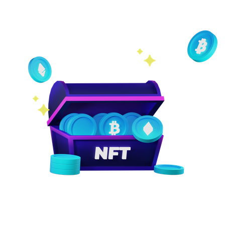 Cofre de monedas nft  3D Illustration