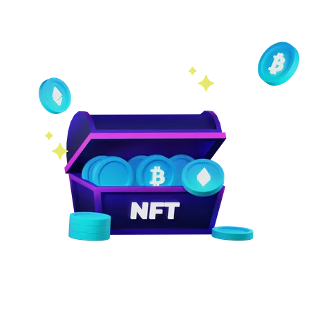 NFT Coin Chest 3D Illustration
