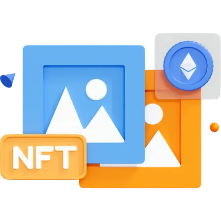 Nft com arte criptografada e moeda Ethereum  3D Icon